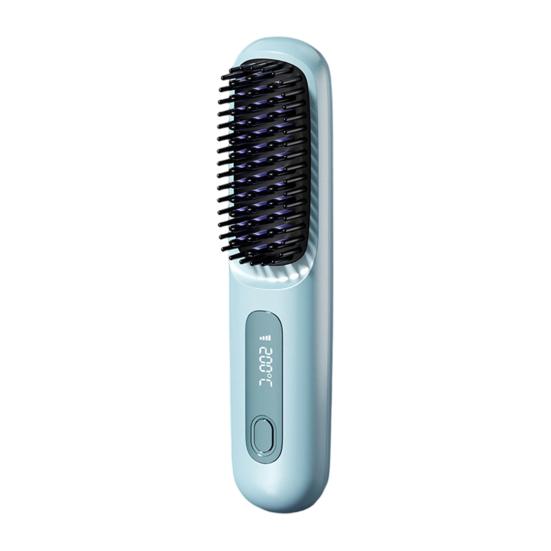 Cordless Hair Straightener Brush 3 Temperature LCD Display Hair Straightening Comb USB Rechargeable Fast Heating Electric Hot Brush