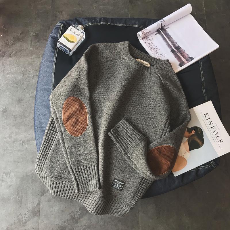 2023 Men's Trendy Thickened Korean-Style Sweater: Handsome, Versatile Knit Patch Design