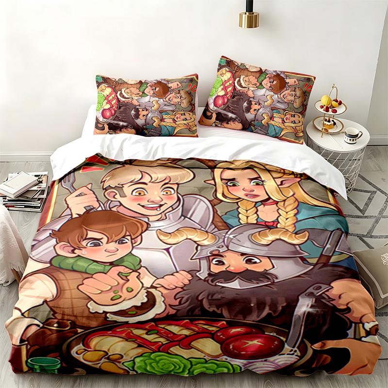 Delicious in Dungeon 3pc set Perfect for bedroom use Comfortable bedding set includes a duvet cover and two pillowcases Ideal birthday or Christmas gi