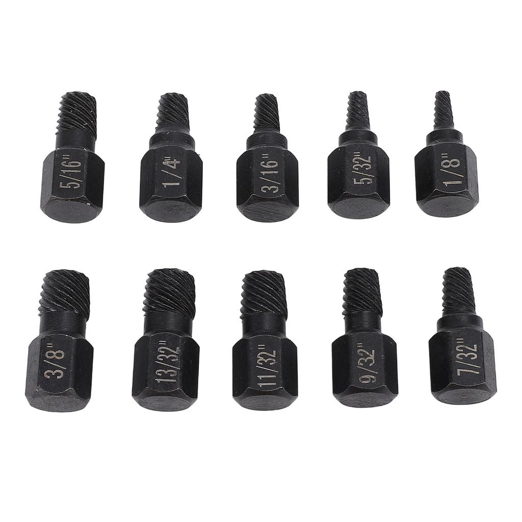 10Pcs Damaged Screw Extractor Set Cr V Steel 18in to 1332in Hex Bolt Extractor for