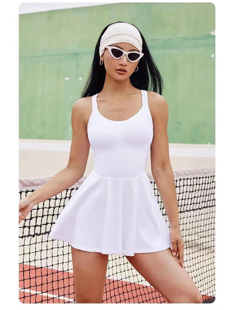 Women's Slim Fit Tennis Skirt with Built-In Shorts & Fishnet Back Sportswear