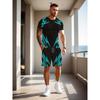 Schwarzes Element Design 3D Digitaldruck Herren Kurzarm T-Shirt und Shorts Set, Neu Sommer Lässig Atmungsaktiv Strand Sportbekleidung