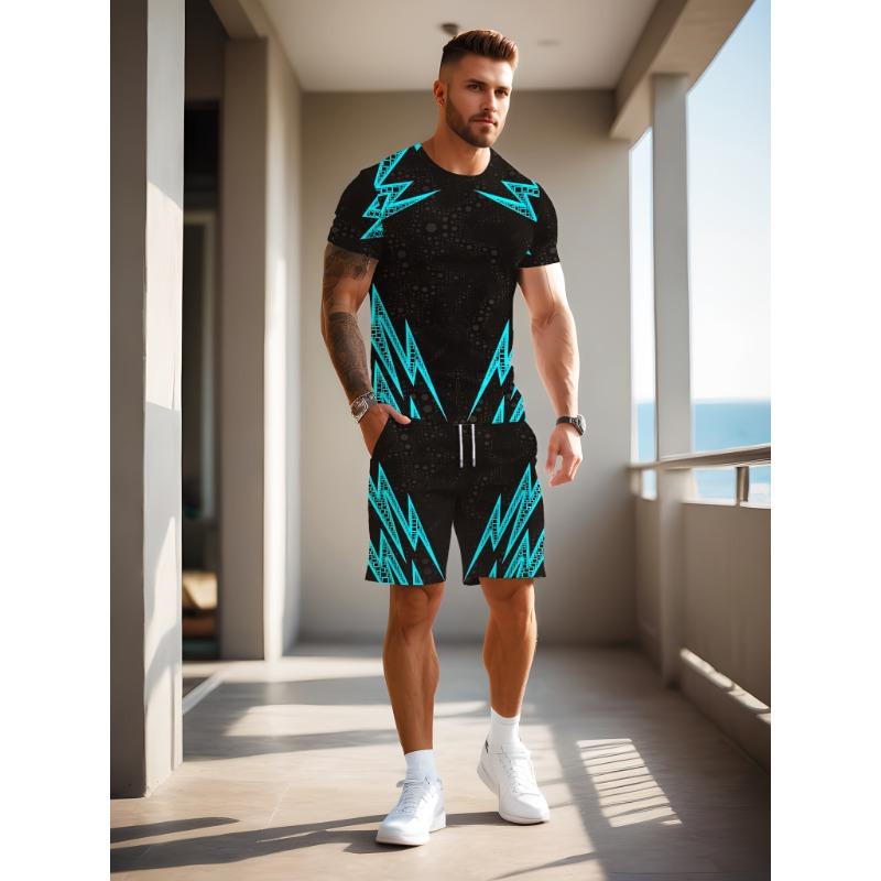 

Black element design 3D digital printed men s short sleeved T-shirt and shorts set, new summer casual breathable beach sportswear 6XL