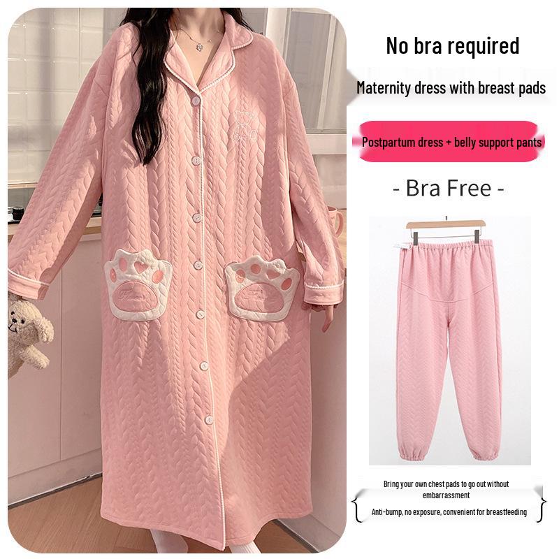 Umstandsröck und Nachthemd-Set: Stillpyjamas aus Luftbaumwolle für Frühling & Herbst nach der Geburt für den Winter, passen bis Größe 200.