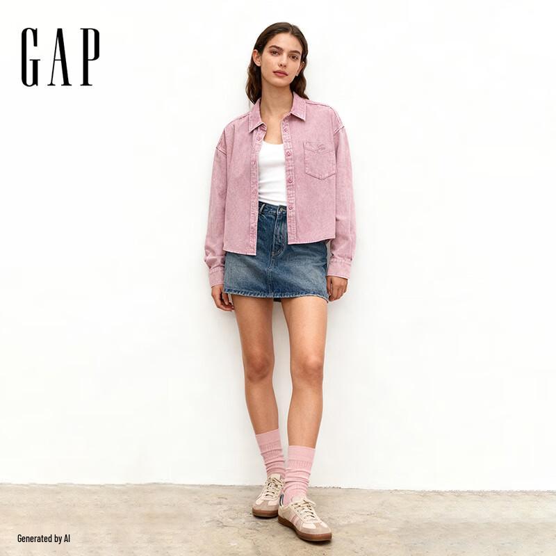 Gap Women s Embroidered Washed Twill Loose Long Sleeve Shirt L (Asian Fit)