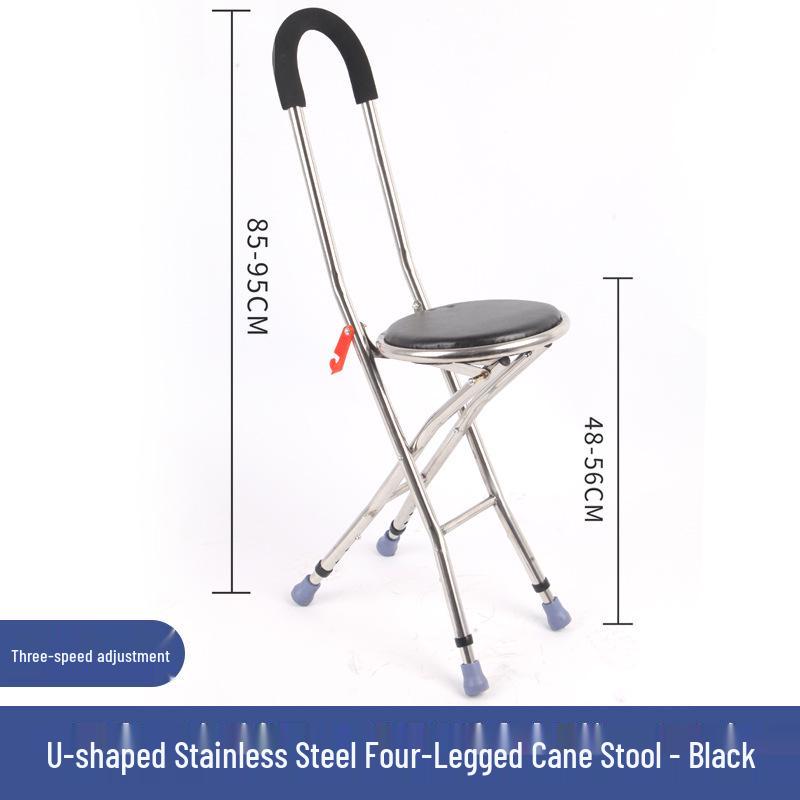 Adjustable Non-slip Folding Walker Stool for Elderly - Stainless Steel