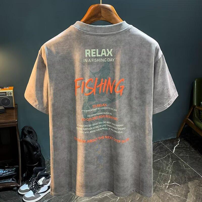 American Loose Short-Sleeved T-Shirt Men'S Heavy Trendy Printed Top T-Shirt Casual Shoulder-Down Half-Sleeved Men'S Clothes