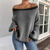 Fashion One-word Neck Striped Off-the-shoulder Knitted Women Sweater Autumn and Winter Pullover Loose Simple Office Sweaters Casual Long Sleeve Tops