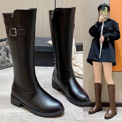 Mode 2024 Neue Herbstmode Retro Damen Einfarbig Metall Schnalle Verziert Hohe Stiefel