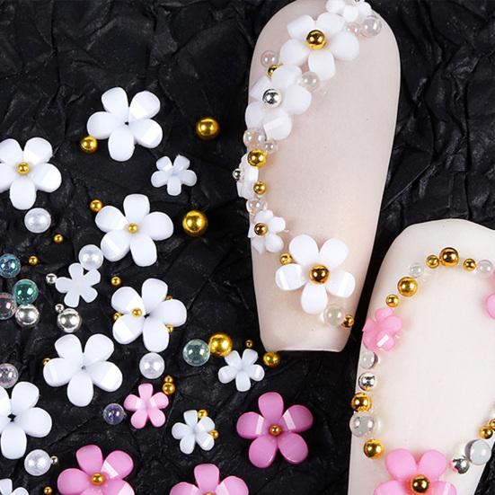 1 Box 3D Flower Nail Art Charm 6 Grids Resin Floral Charms Golden Beads DIY Nail Design Jewelry Crafts Manicure Decoration Accessories