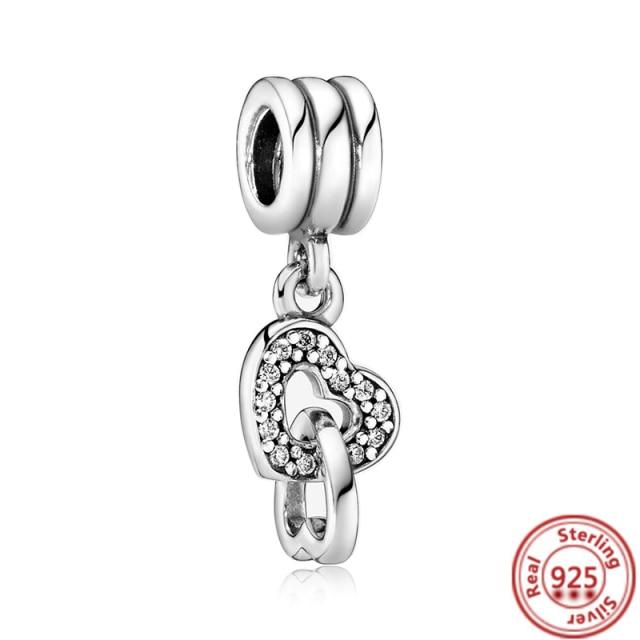 925 Sterling Silver Heart Circular Animal Beads Original  Charm Bracelet For Women DIY Fashion Silver 925 Jewelry Making