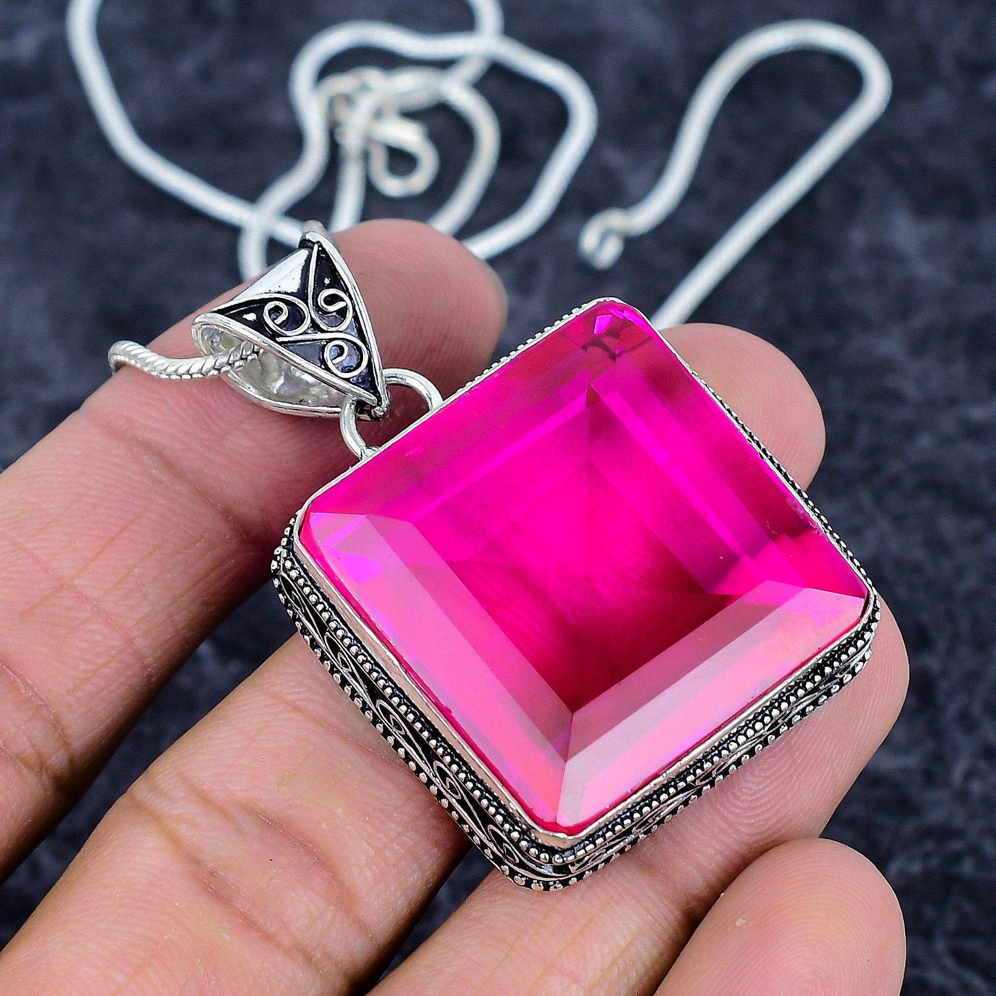 

Pink Rubillite Gemstone Handmade 925 Sterling Silver Jewelry Pendant 1.89 M-3225