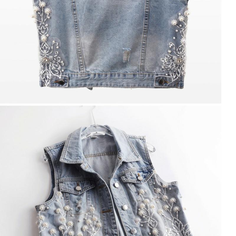 2025 Spring/Summer Women's Distressed Denim Vest with Heavy Beaded Floral Design