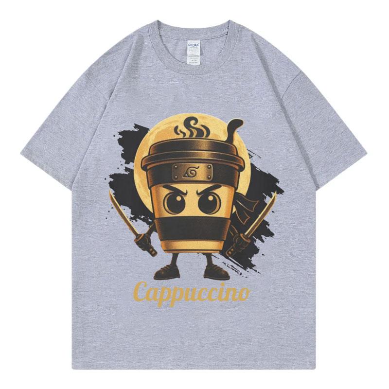 Cappuccino Assassino Lustiges Italienisches Brainrot Meme T-Shirt Hohe Qualität Mode Übergroßes T-Shirt Unisex Lässige Baumwoll-T-Shirts