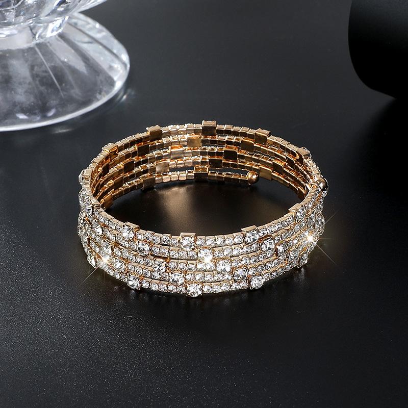 Bride full diamond multi-layer elastic bracelet multi-row cross opening winding bracelet claw diamond bracelet