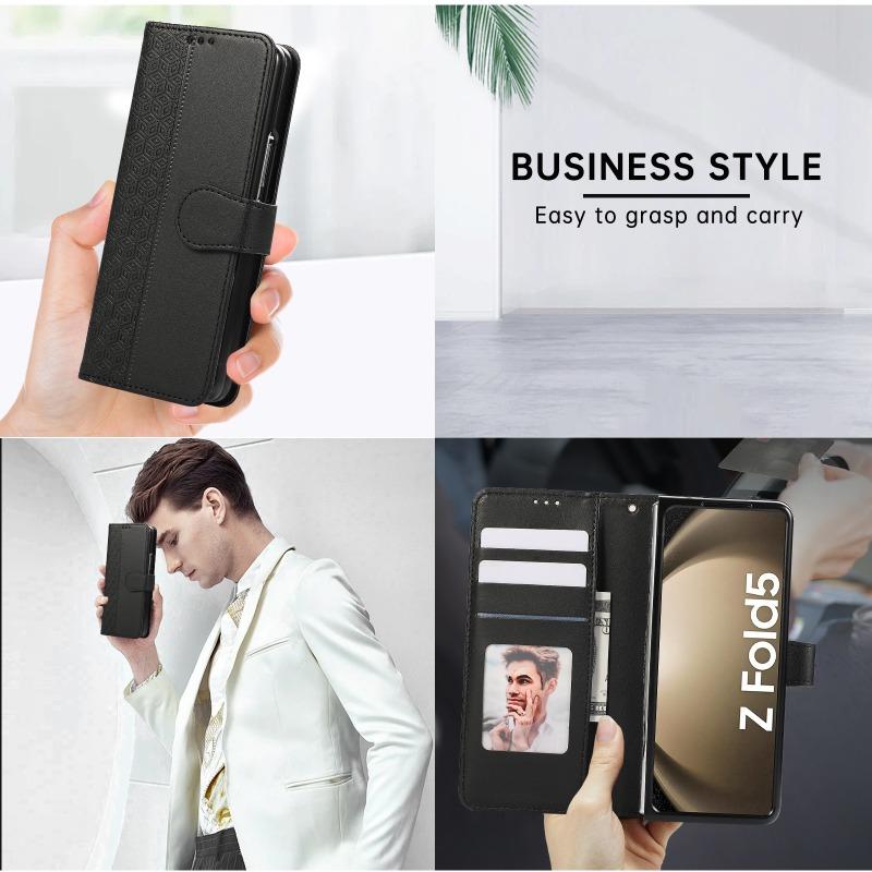 Leather Flip Phone Case for Samsung Galaxy Z Fold 7 6 5 4 3 5G Fold7 Fold6 Fold5 Wallet with Card Holder Protective Cover