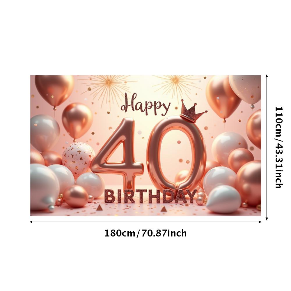 Happy 40TH Birthday Banner Rose Gold Birthday Party Backdrop Balloon Decoration for Celebration Photography Event