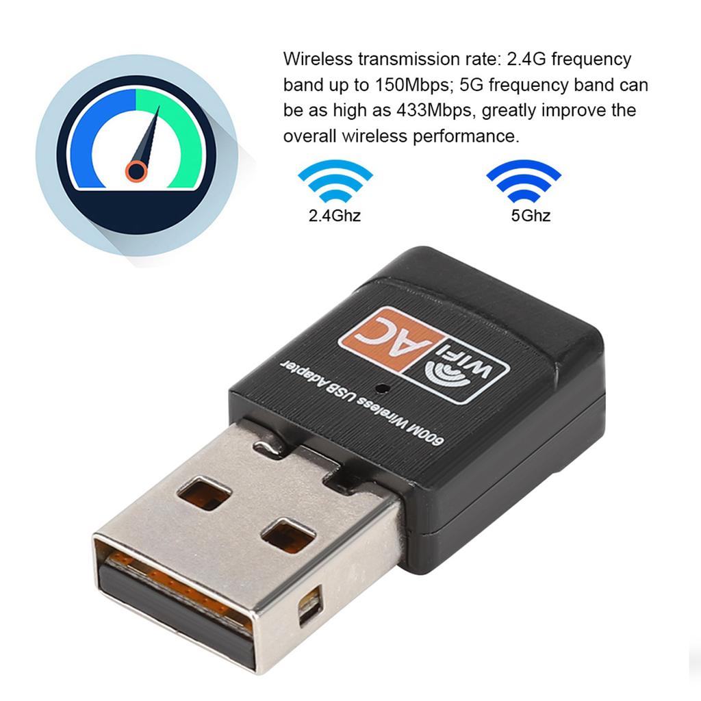 Dual Band 802.11AC 600M Wireless Network Card USB WiFi Adapter Built in PCB Antenna