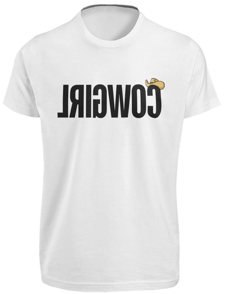 

Mirrored Text Funny T SHIRT S-3XL Reverse Cowgirl Mirror Joke Adult Humor TEE 4XL