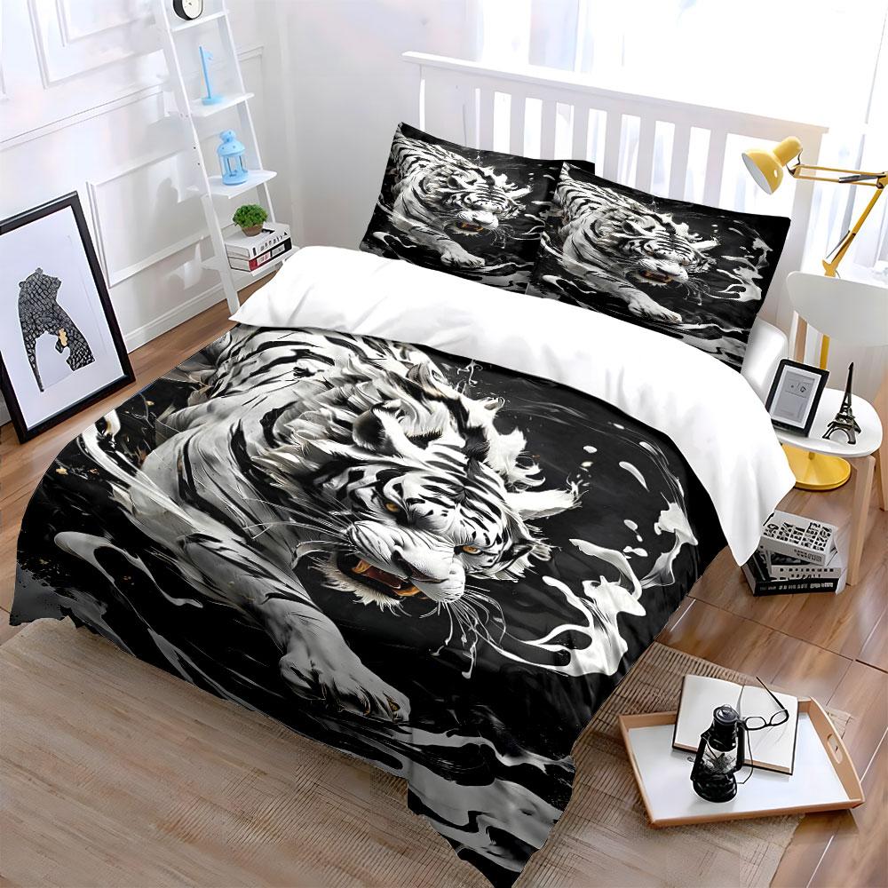 White tiger with splashes. Bedding sets Duvet cover sets Duvet covers Pillowcases(1 * Duvet Cover 2 * Pillowcases without duvet insert)
