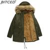 BITCED Fleece-Lined Cotton Coat with Hood and Fur Collar Winter Warmth Outerwear Plus Size Women's Cotton Jacket