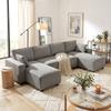 Corner Sofa with Double Chaise Lounges, U-Shaped Sofa Made of Corduroy Fabric with Wide and Deep Seat, Spring Cushions, Light Grey