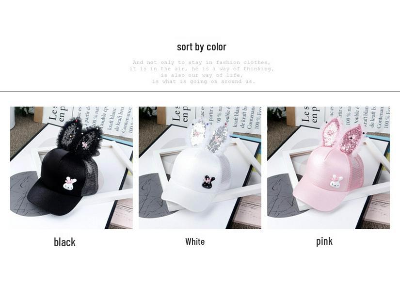 Dětská baseballová čepice s králičími ušima a flitry - Stylová sluneční clona pro chlapce a dívky