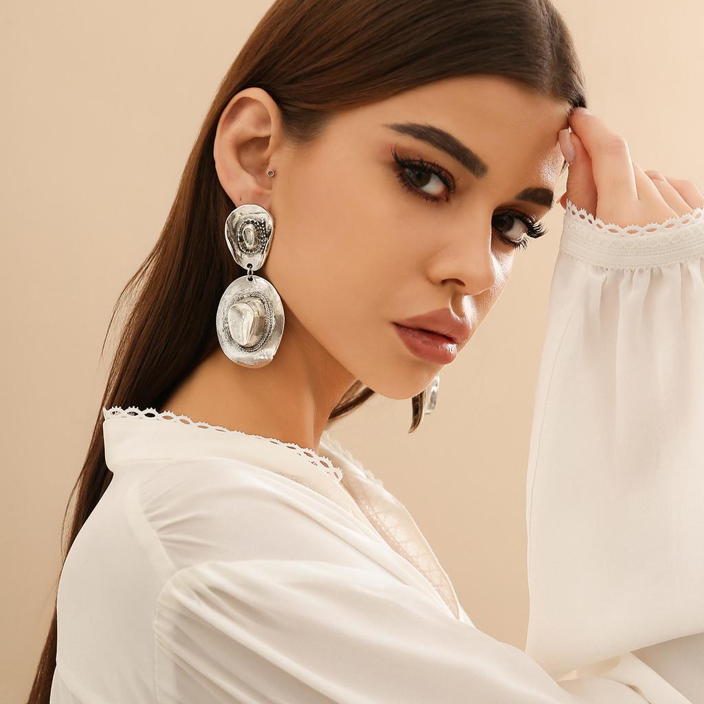 IngeSight.Z Vintage Gold Color Hat Shaped Pendant Drop Earring Women 2026 Exaggerated Thick Metal Earring Party Jewelry Gift New