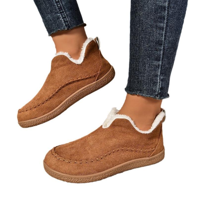 Foreign Trade New Velvet Warm Northeast Low-top Short Cotton Shoes Women's Solid Color Suede Retro Large Size Wool Snow Boots