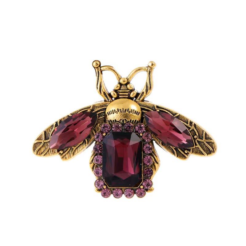 Vintage Retro Bee Rhinestone Brooch Women Crystal Insect Champagne Corsage Party Dress Jewelry
