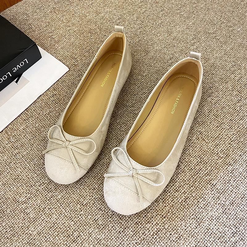 W981-1 French Flat Bottom Shallow Mouth Single Shoes Women's Shoes 2025 New Retro Suede Fairy Wind Ballet Beanie Shoes