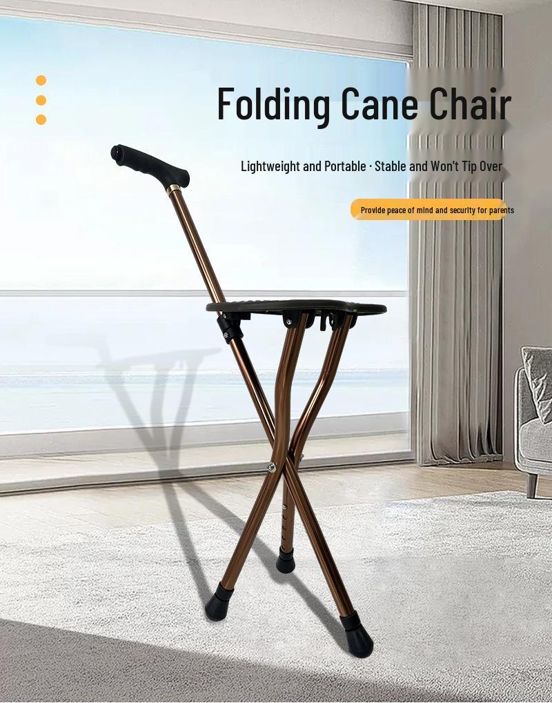 Tri-Fold Non-Slip Crutch Stool: Portable Walking Stick & Foldable Seat Cane