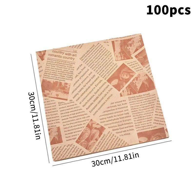 100pcs Sandwich Packaging Paper Cartoon Wrapping Disposable Household Oil-proof Chicken Roll Breakfast Baking Kitchen Tool&