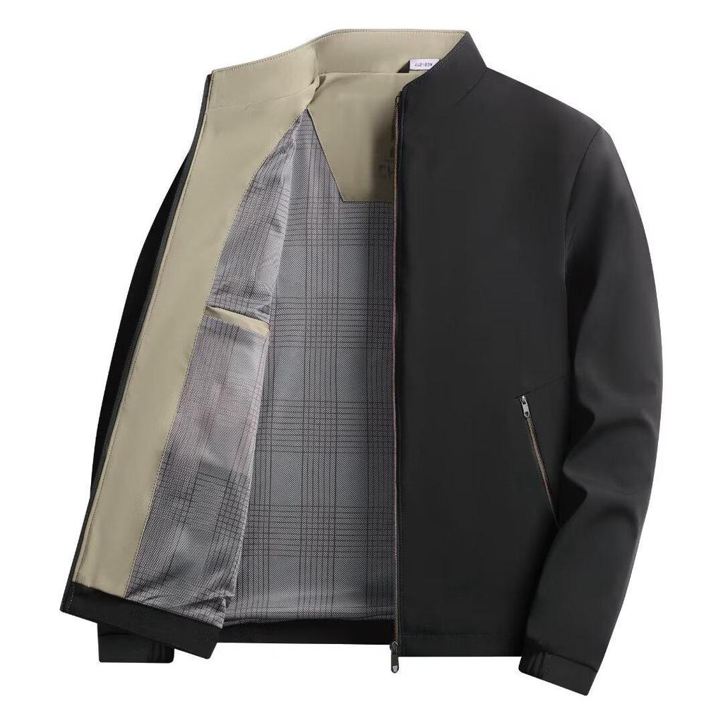Men’s Light Luxury Double-Layer Business Casual Jacket - Stand-Up Collar, Solid Color, Suitable for Spring and Autumn