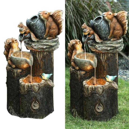 Animal Statue Cute Luminous Solar Powered Cascading Freestanding LED Squirrel Figurine Duck Decor for Garden