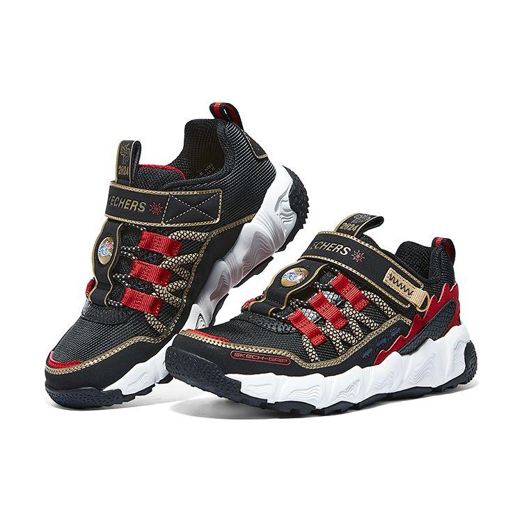 Skechers Comfortable Durable Outdoor Sports Low-Top Kids Running Shoes Kids sneakers Black Red 407115L-BKRD