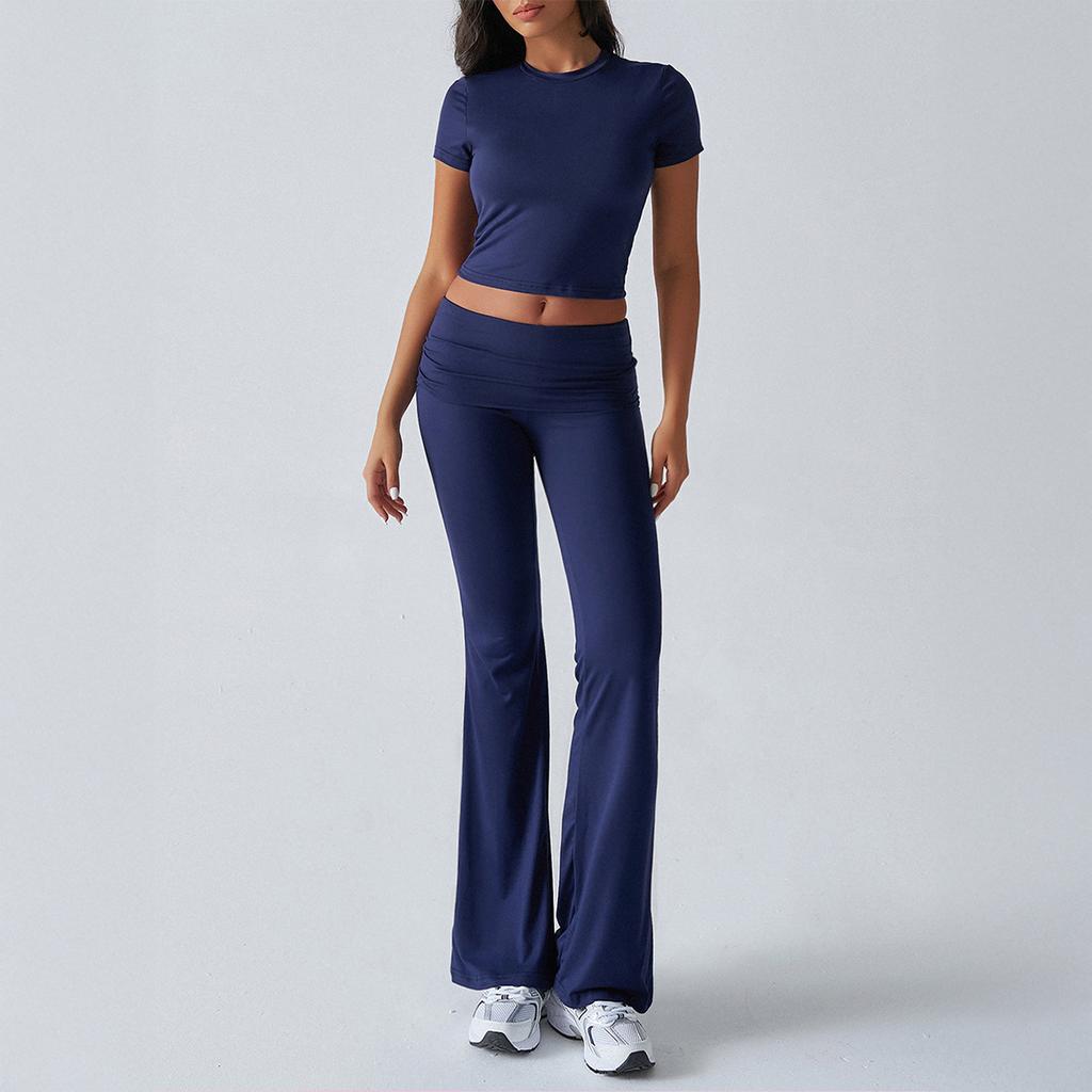Women's Short Sleeve Flare Leg Tracksuit Set Multi Color Casual Outfit