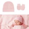 4 Set Baby Bonnet Cap Feature Foldable Edge with Mittens Cotton Fabric Gentle On Sensitive Skin Multiple Color Available