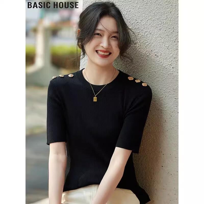 Basic House Women's Lyocell Ice Silk Round Neck T-Shirt