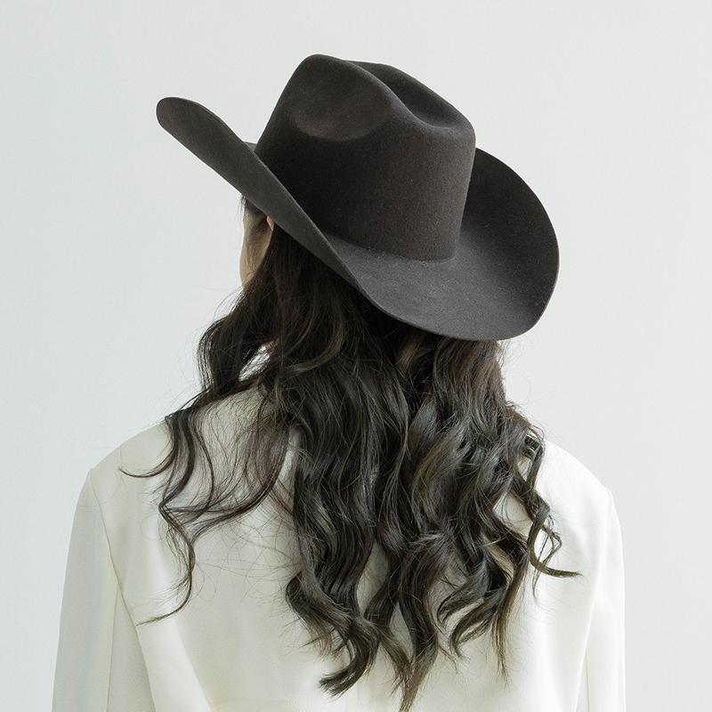 100% Wool Curved-brimmed Western Cowboy Hat Solid Color Felt Fedora Hats Fascinator Women Men Party Dress Hats