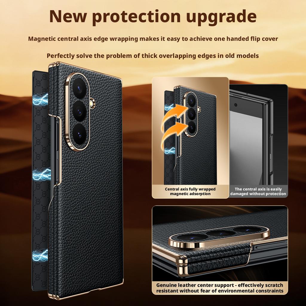 Luxury Premium Genuine Leather For Samsung Galaxy Z TriFold Case New Flip Magnetic Leather Full Protective Shockproof Cover