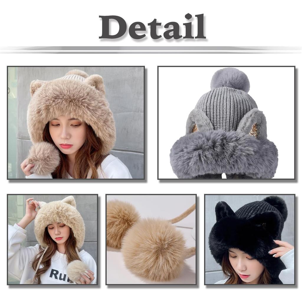 White Fang Winter Cat Ear Hat with Fluffy Cute Animal CZ381 Women's Ears, Costume, (Pink)