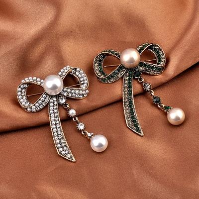 Luxury Classic Top Brand Fashion Crystal Bow Pearl Brooches For Women Lady High Quality Brooch Pin Wedding Party Corsage Pins