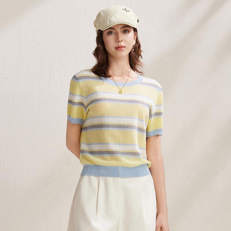 Zhaojun Women's Silk Blend Striped Knit T-Shirt
