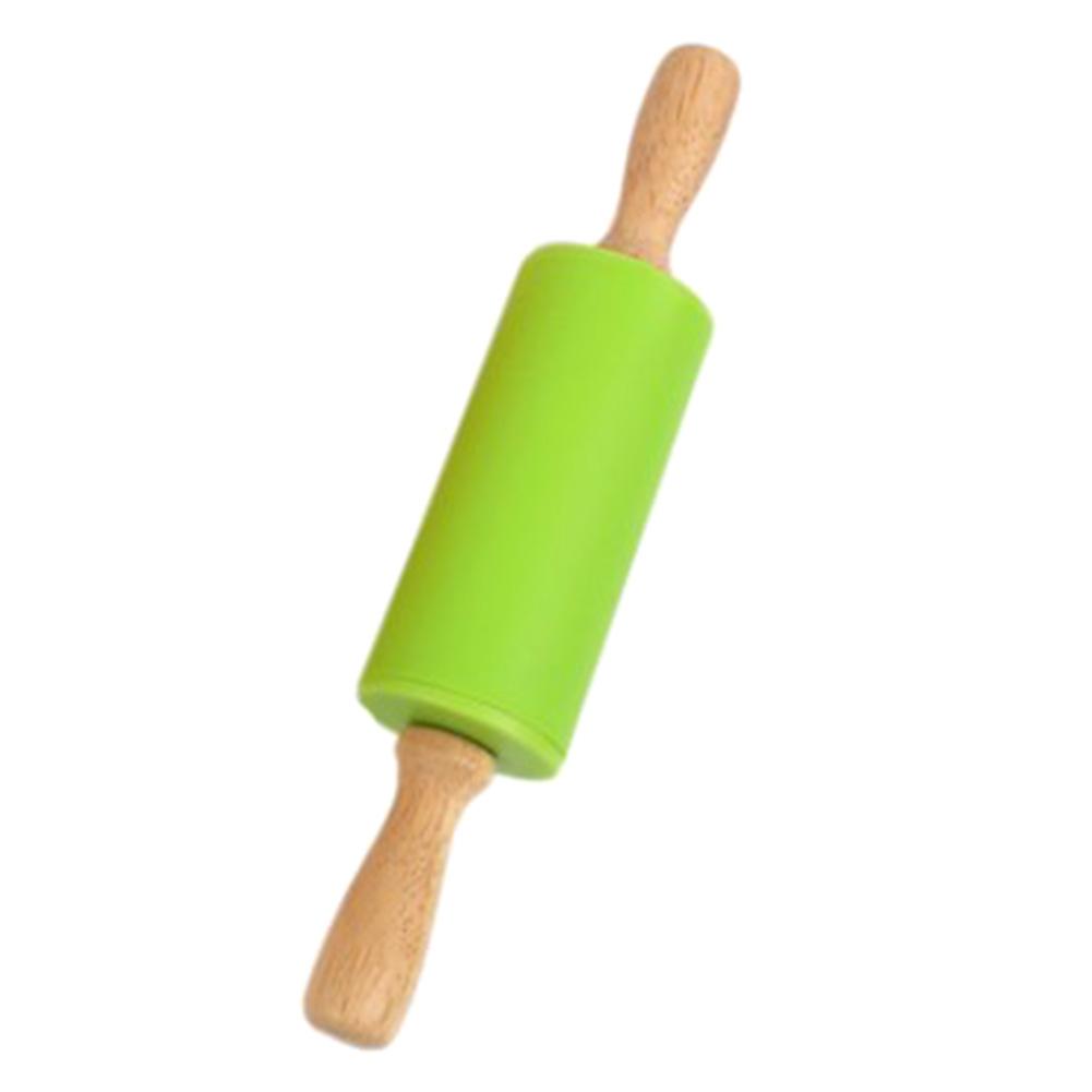 Non-Stick Silicone Rolling Pin with Wooden Handles for Baking, Pastry Dough Roller, Fondant, Pizza, etc.  30cm