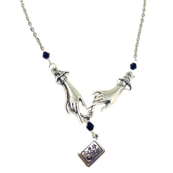 Pendentif Main de Sorcière Carte de Tarot Vintage - Charme Lettre Personnalisé Européen Américain Collier