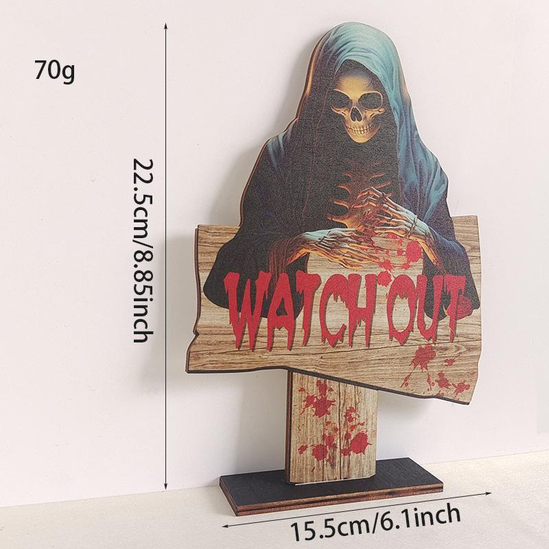 1pcs Vintage Halloween Wooden Decorations - Gothic Cross Ghost Desktop Ornament For Spooky Party Creative Home Decor