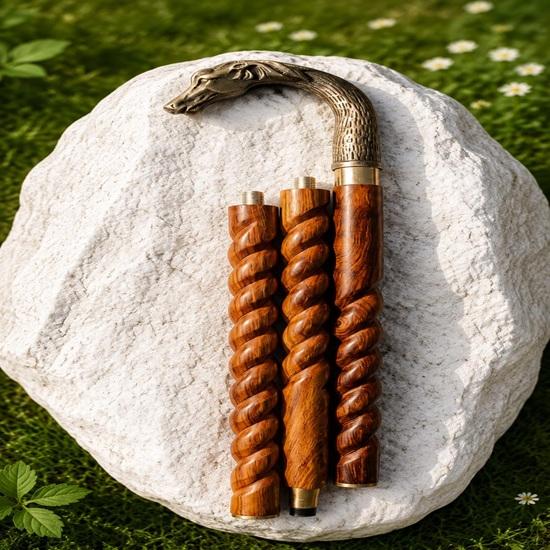 93.98 cm Horse Head Walking Cane Brass Handle Handmade Spiral Wood Stick Gift Idea