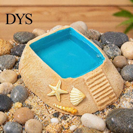 Hermit Crab Water Dish Beach Pool Habitat Ornament with Climbing Ramp & Starfish Shell Simulation Swimming Conch Decor, Reptile Decoration for