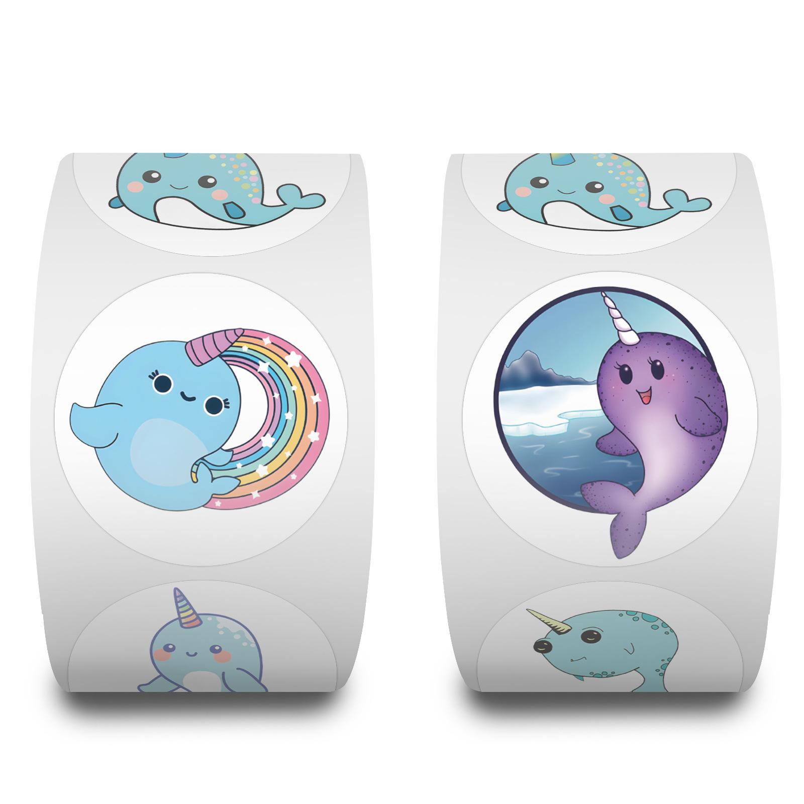 

500 Stickers/roll New Narwhal Roll Stickers Rewards and Encourage Stickers Creative Handbook Roll Stickers Tape